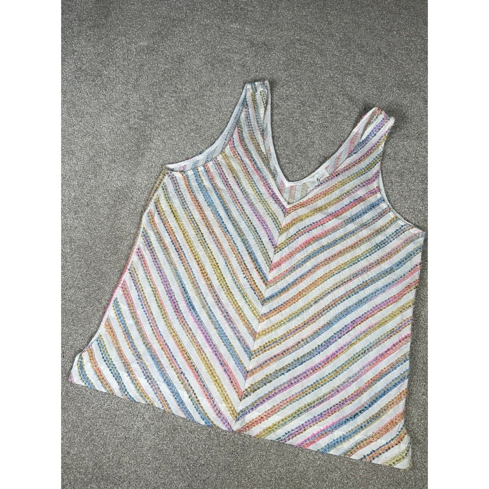 Lou & Grey Womens Medium Tank Top Multicolor Striped V-Neck Textured Boho Summer